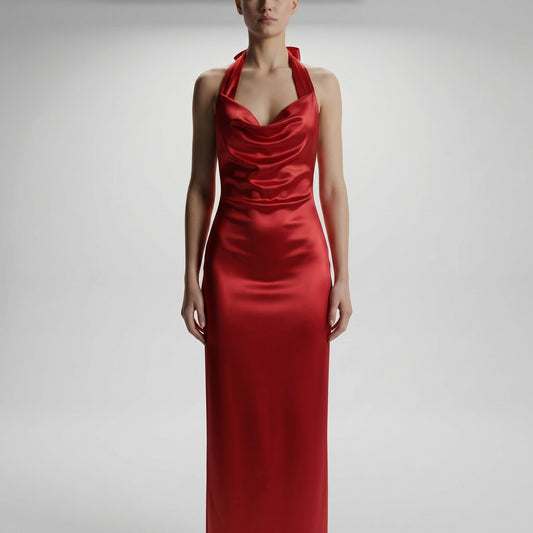 Satin Halter Neck Maxi Dress