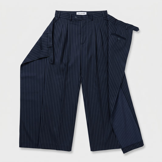 Pinstriped Tailored Wide-Leg Trousers