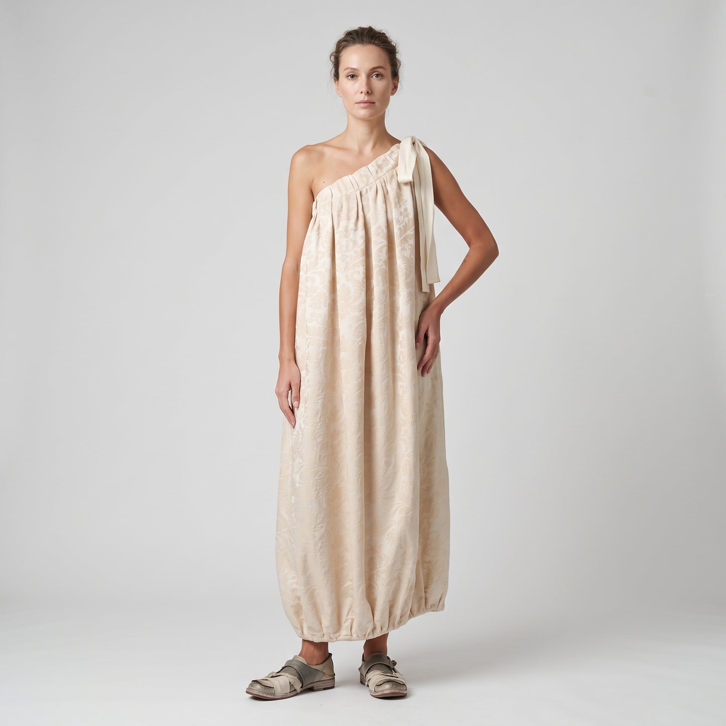 One-Shoulder Floral Jacquard Dress