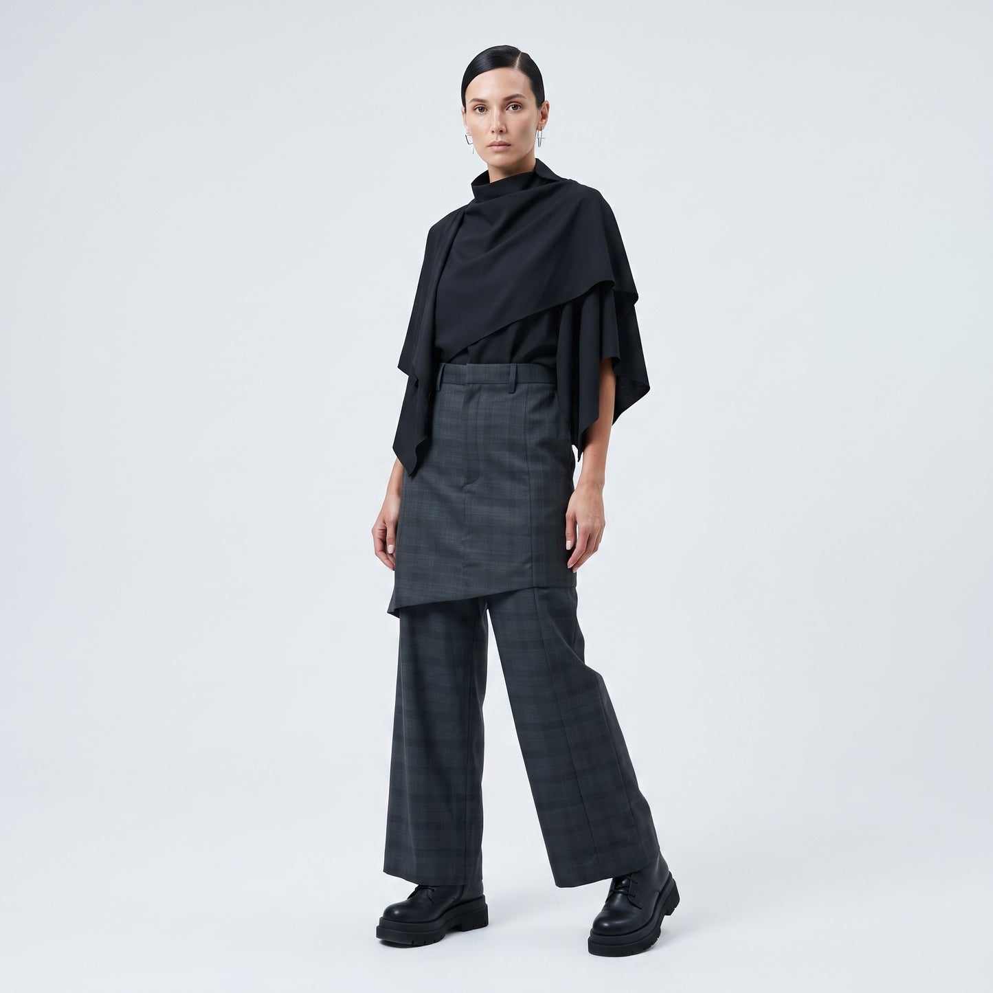 Check Layered Wide Leg Trousers