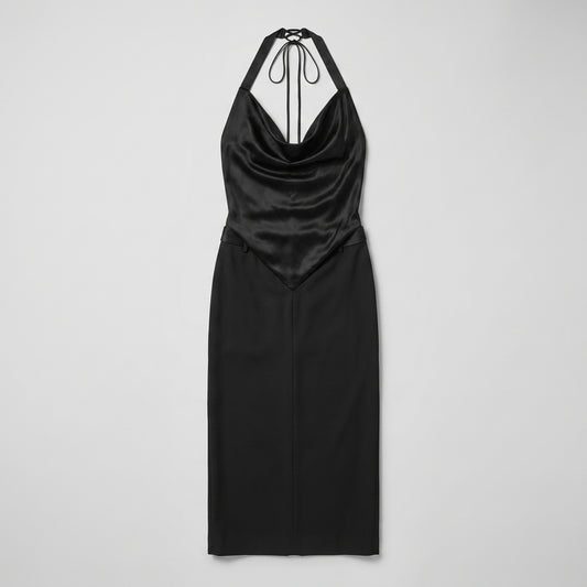 Satin Halter Tailored Midi Dress