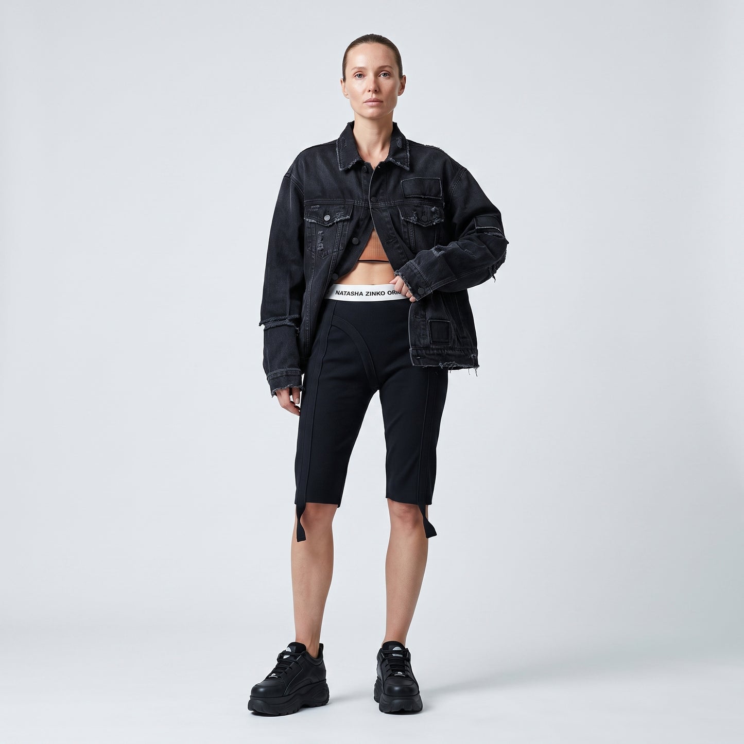 Ribbed Logo Waist Biker Shorts