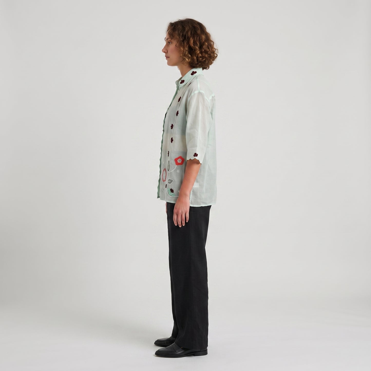 Embroidered Scalloped Linen Shirt