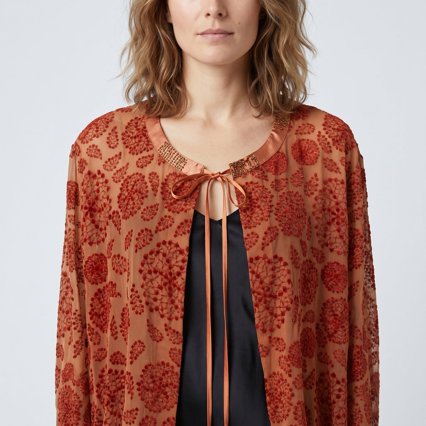 Floral Devoré Tie-Front Top