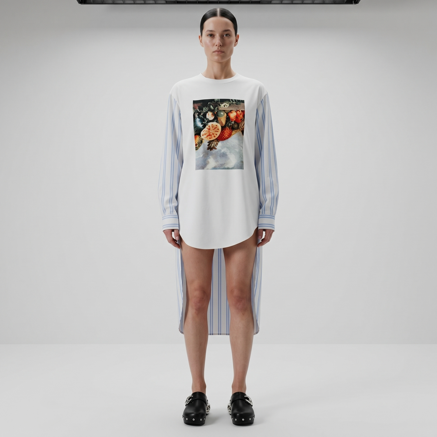 Graphic Print Striped Longline Shirt