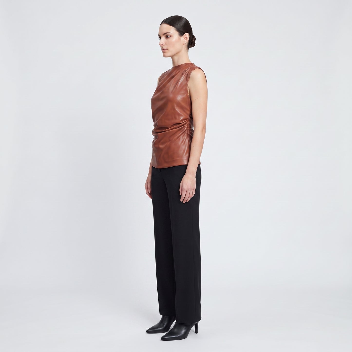 Ruched Faux Leather Shell Top