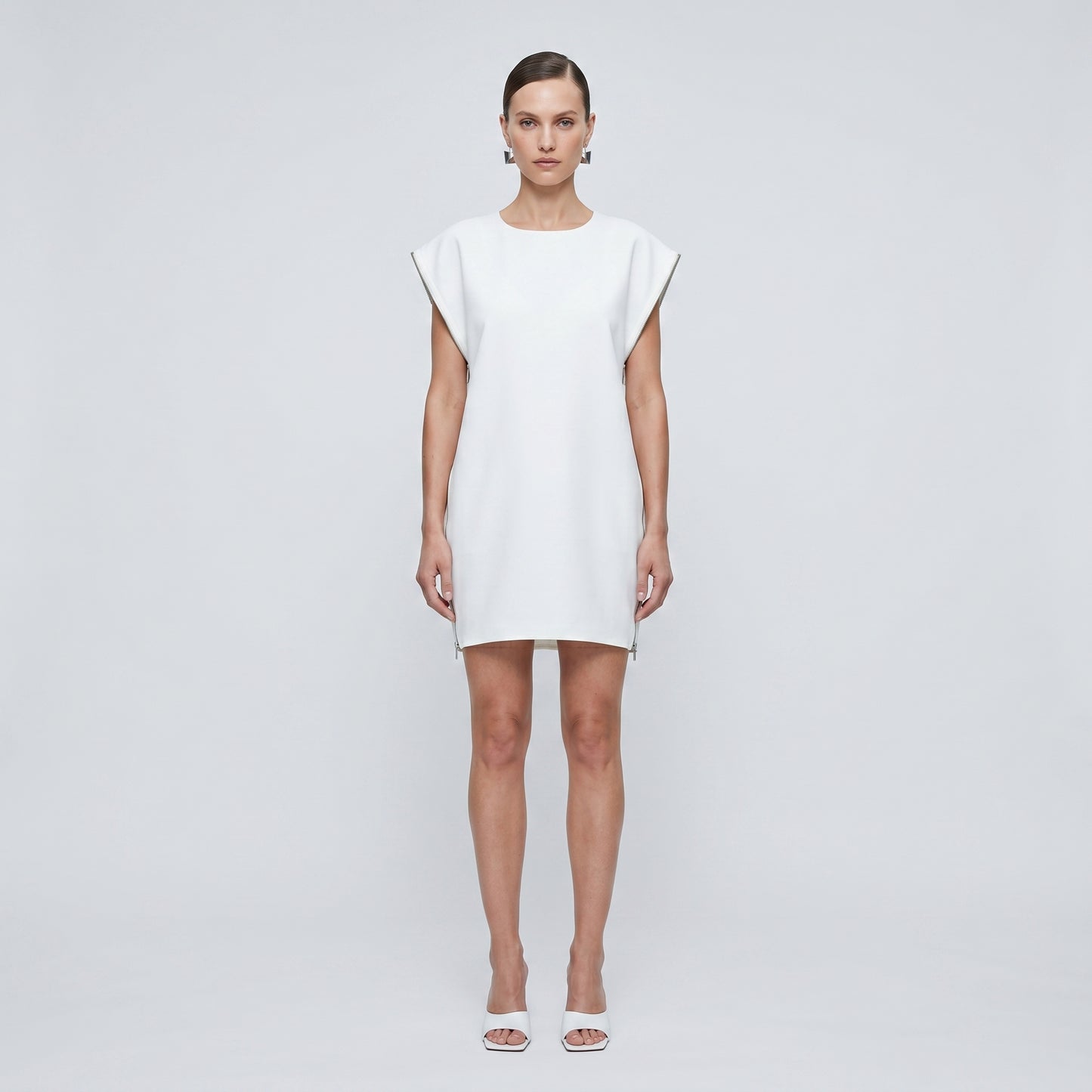 Zip-Detail Sleeveless Shift Dress
