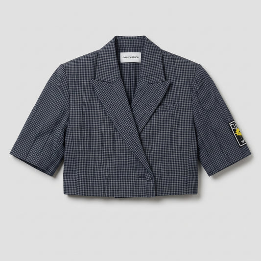 Cropped Checked Tailored Jacket