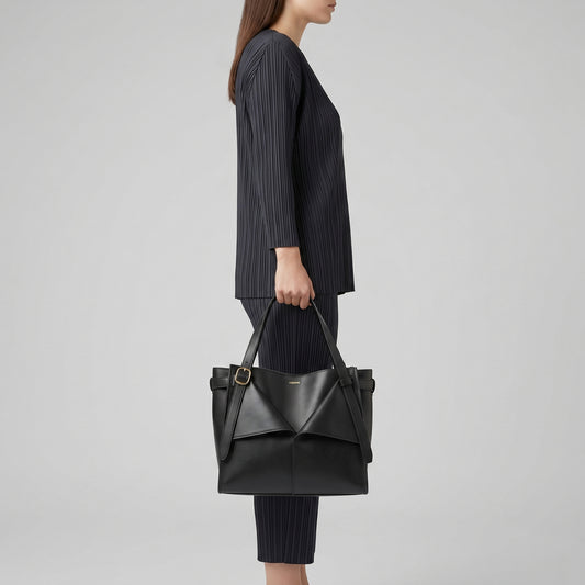 Structured Buckled Leather Tote