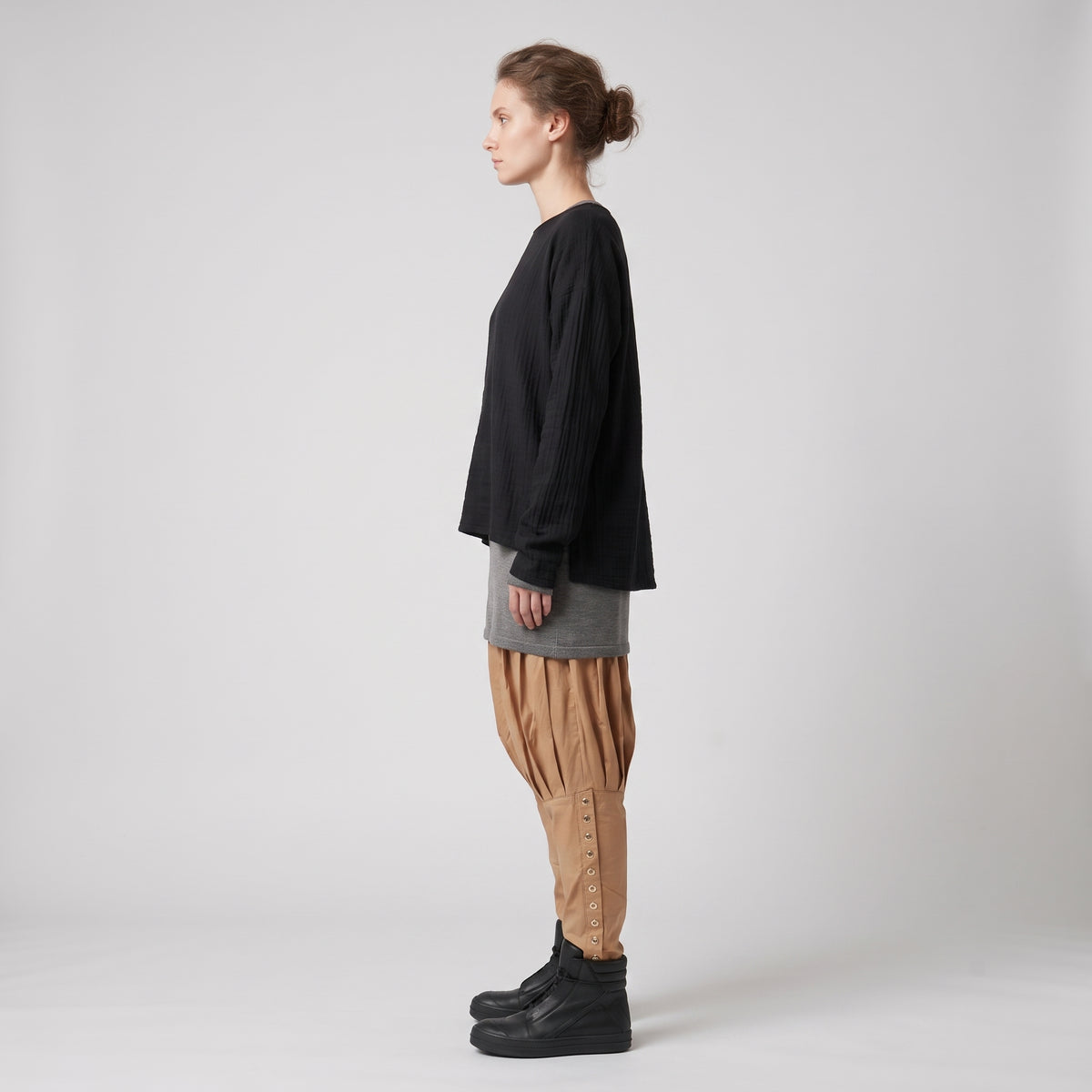 Pleated Cropped Sarouel Trousers