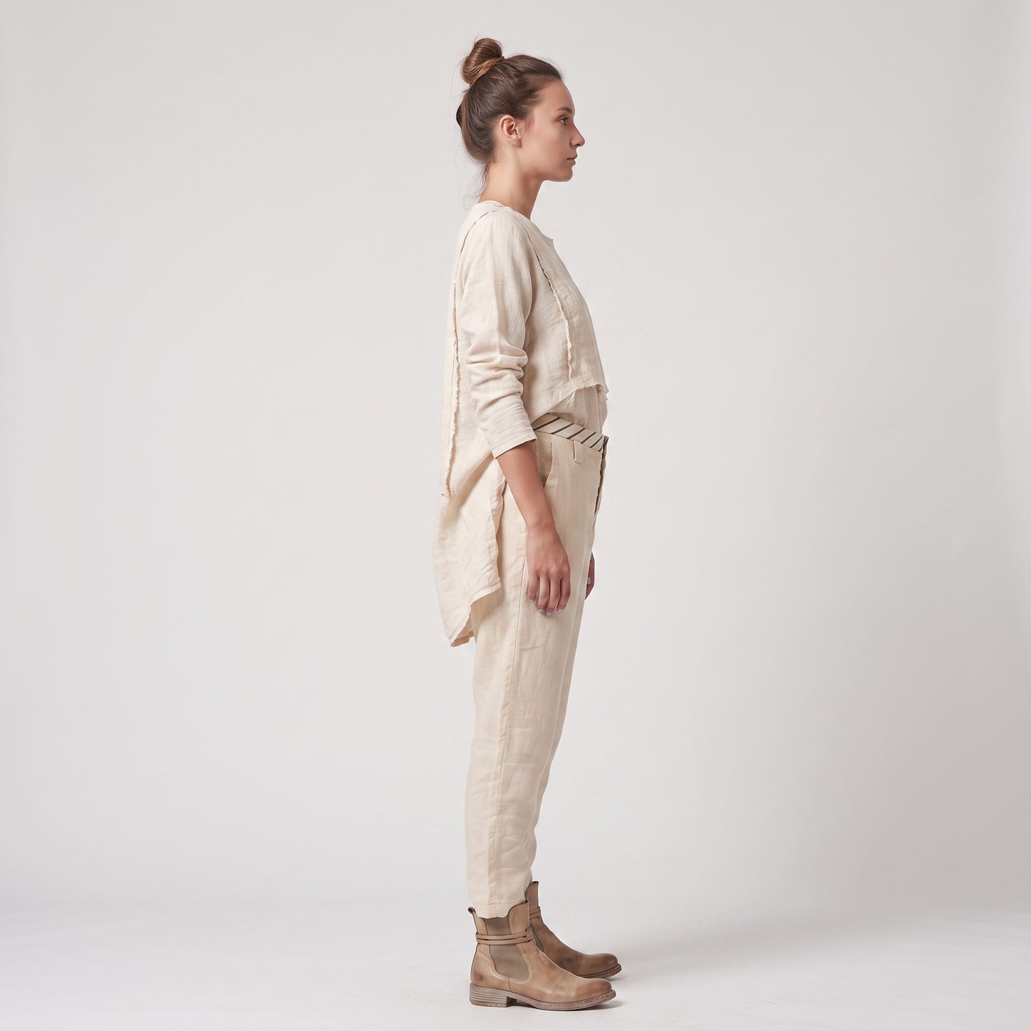 Striped Waist Linen Trousers