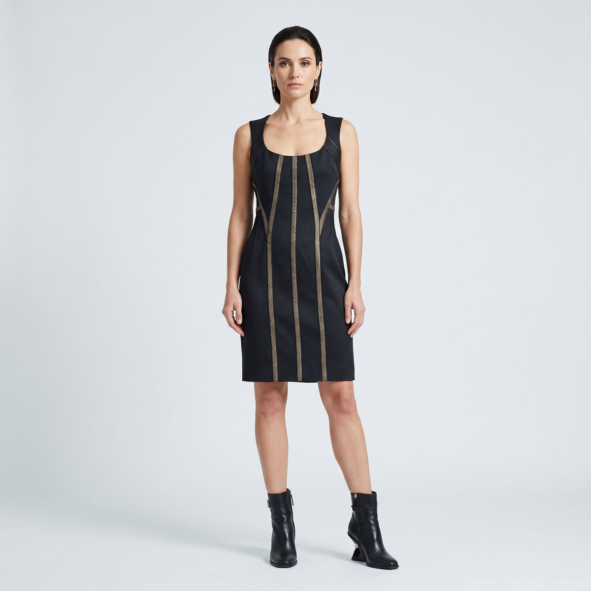 Structured Metallic Trim Mini Dress