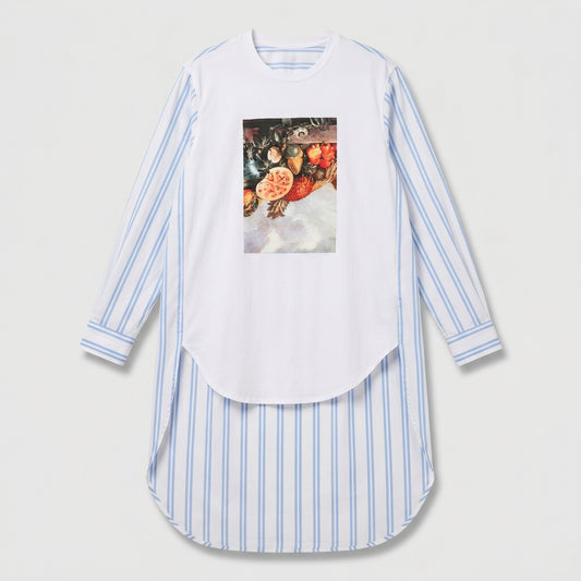 Graphic Print Striped Longline Shirt