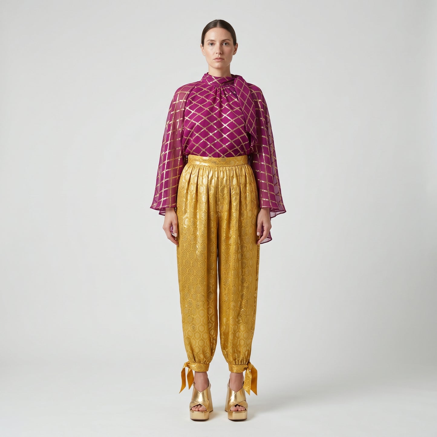 Metallic Gold Jacquard Tie Trousers