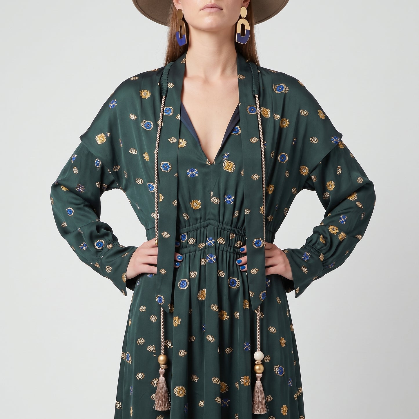 Embroidered Silk Tassel Mini Dress