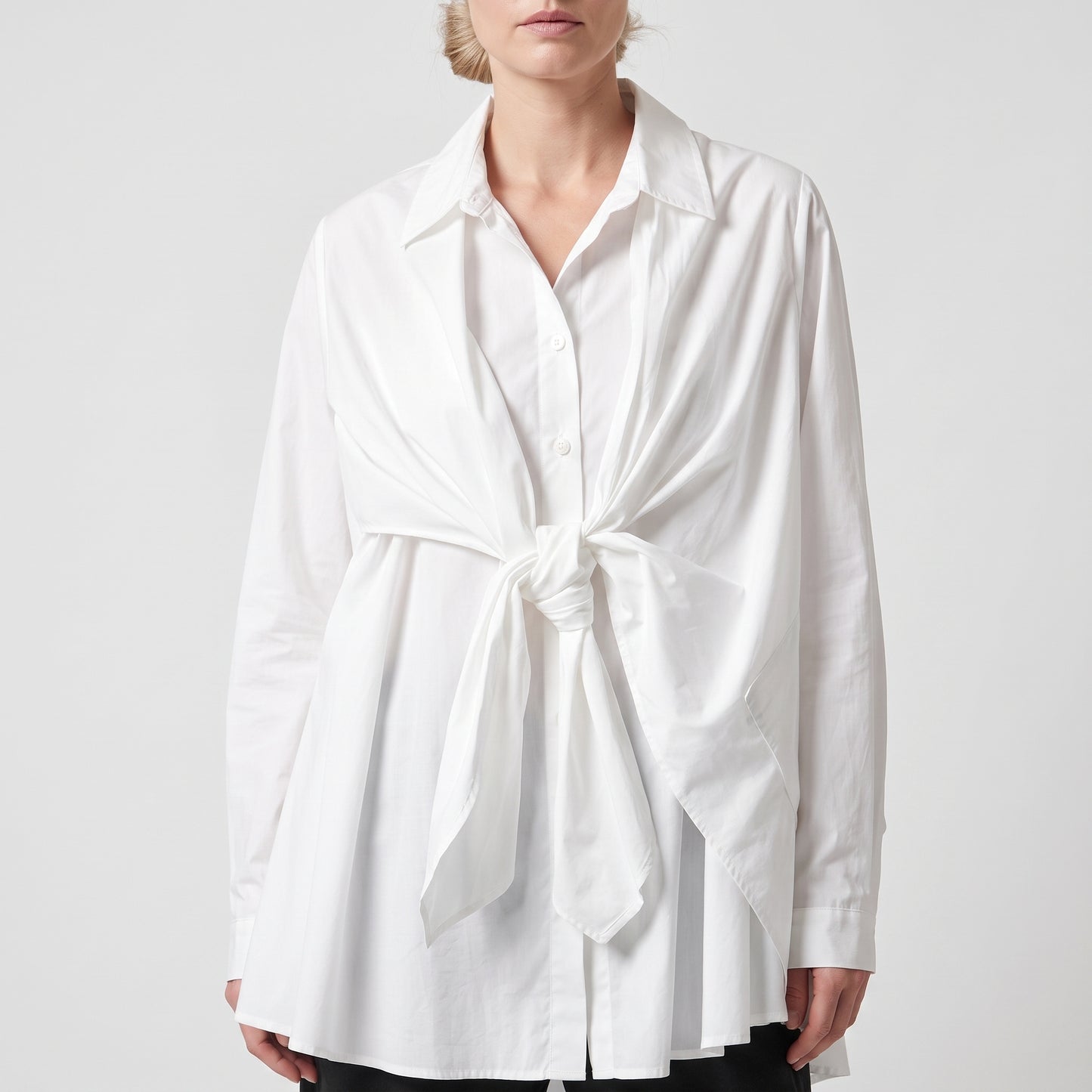 Architectural Knot-Front Cotton Shirt