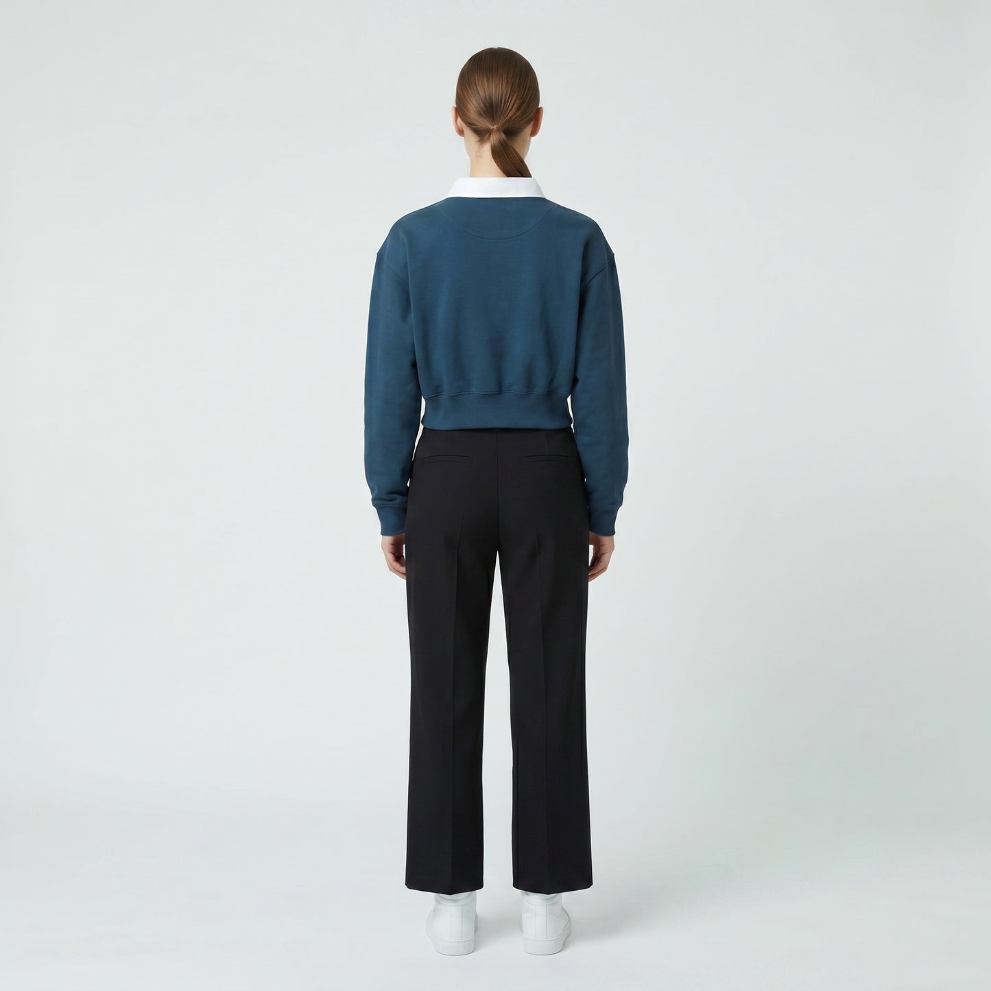 Collared Cropped Cotton Sweatshirt