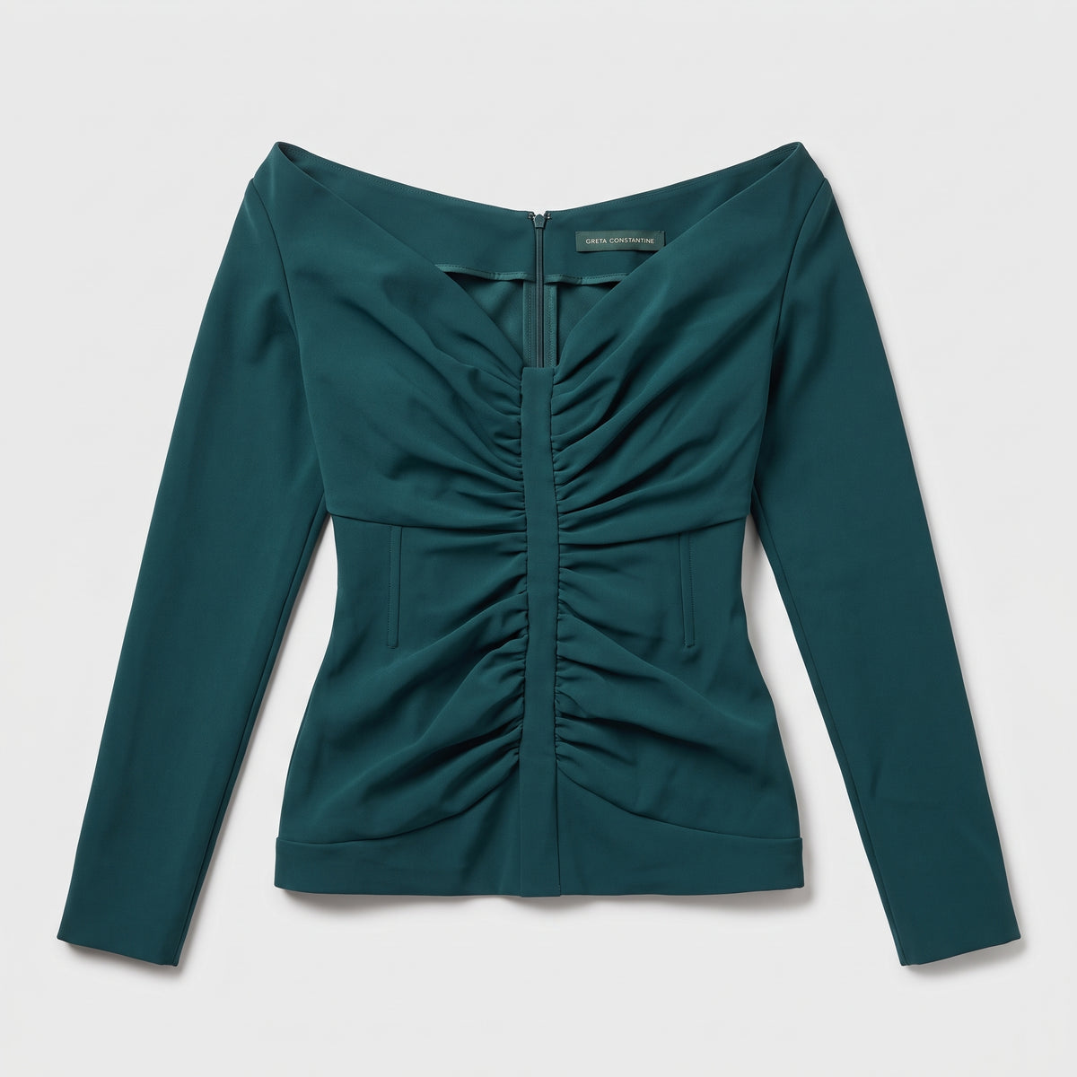 Ruched Off-Shoulder Emerald Top