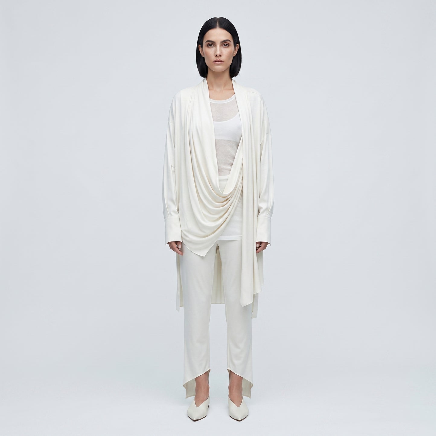 Draped Cream Silk Blouse