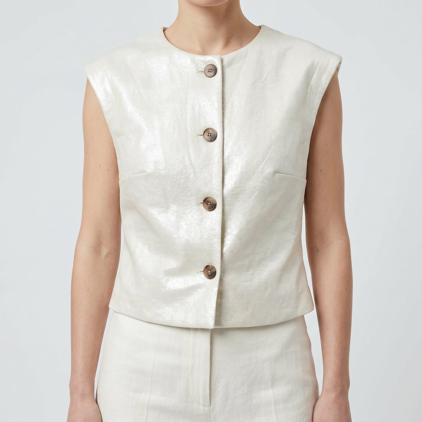 Structured Metallic White Vest