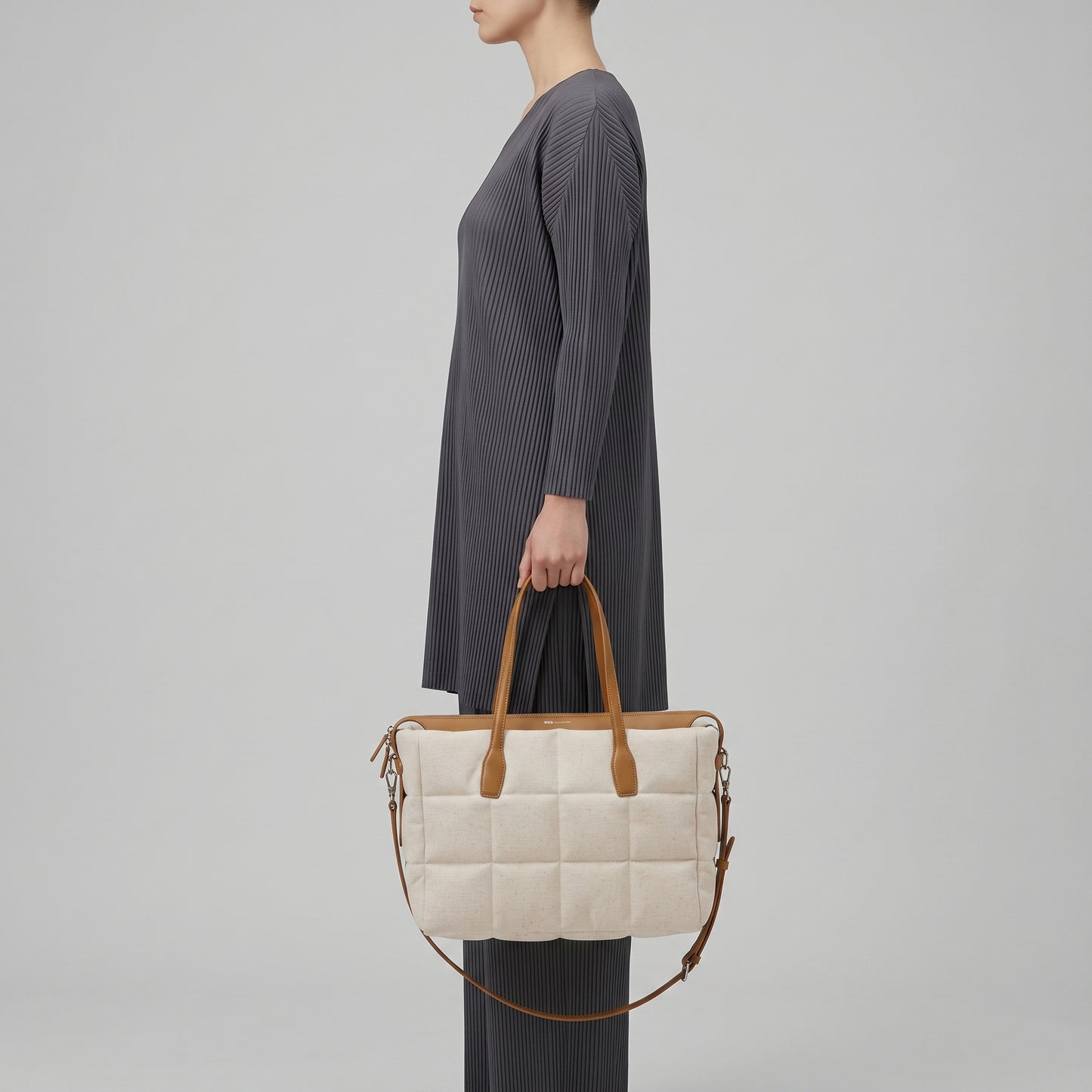 Quilted Linen Blend Tote Bag