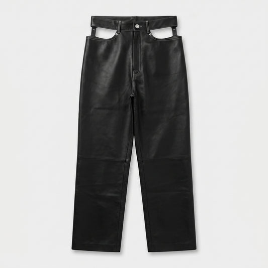 Cutout Detail Leather Trousers