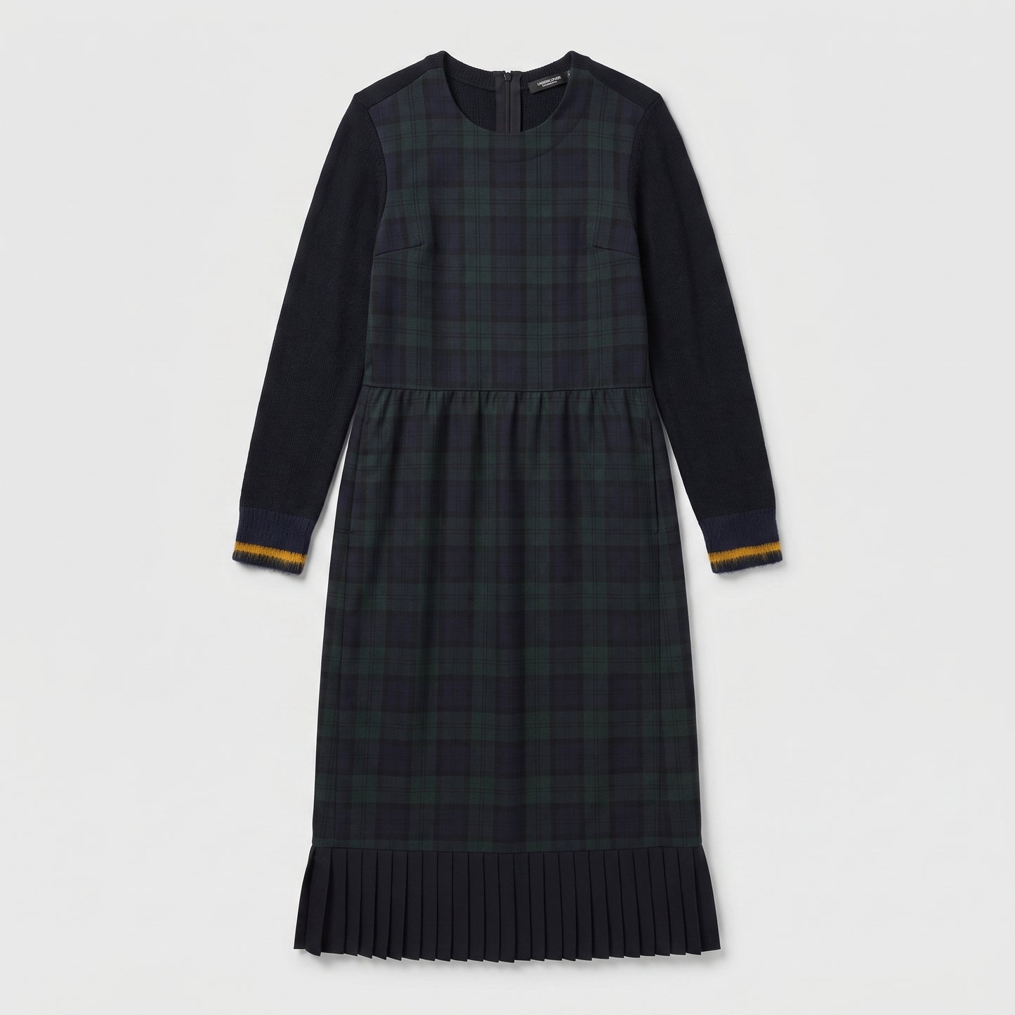 Tartan Paneled Pleated Midi Dress