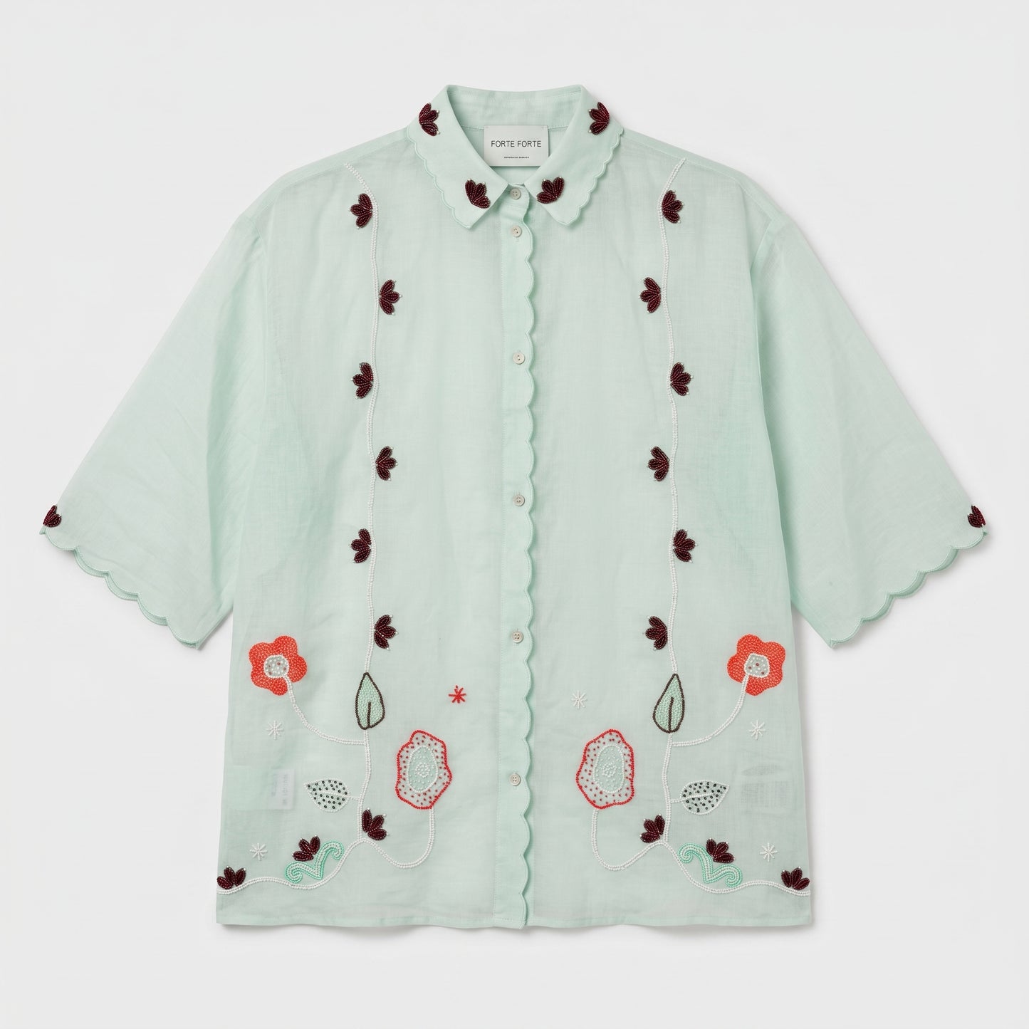 Embroidered Scalloped Linen Shirt