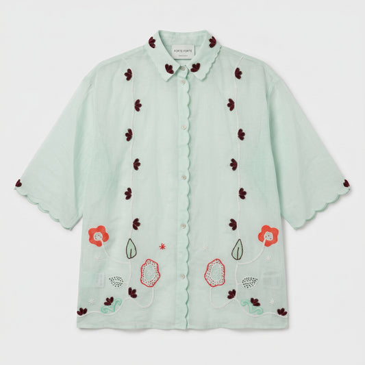 Embroidered Scalloped Linen Shirt