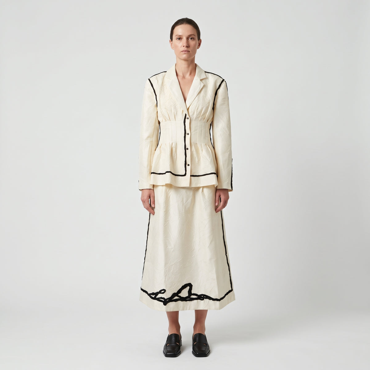 Contrast Trim Midi A-Line Skirt