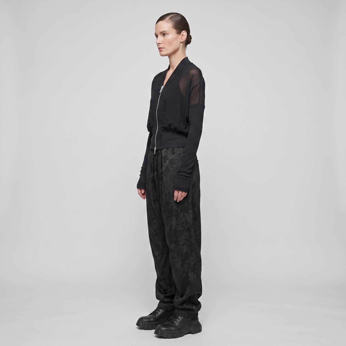 Sheer Paneled Zip Bomber Jacket