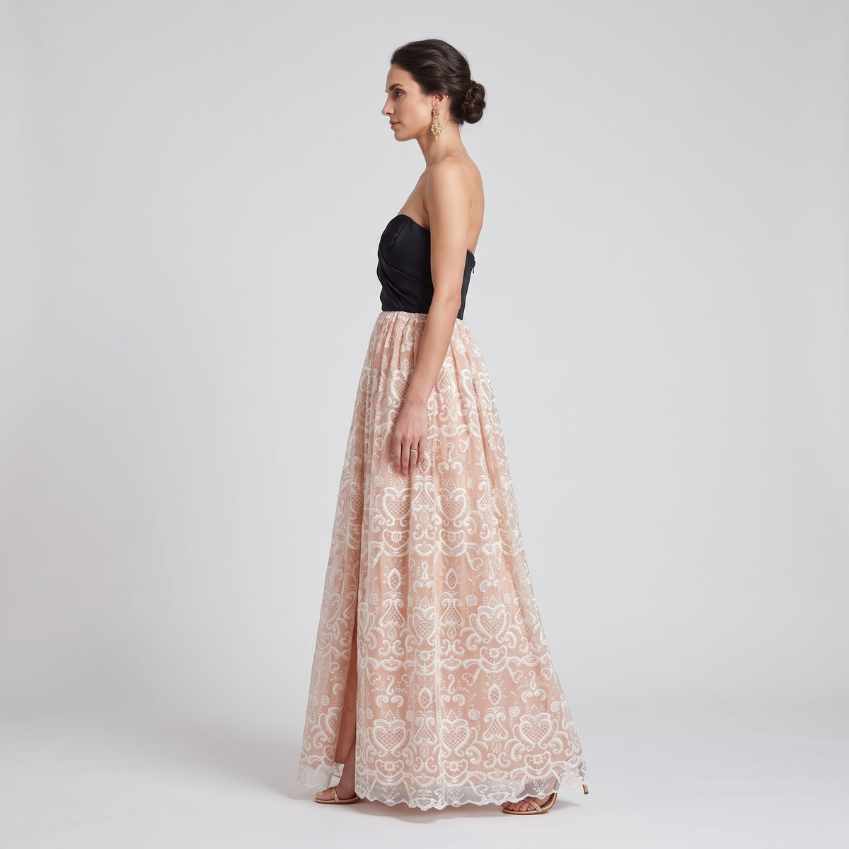 Strapless Embroidered Lace Gown