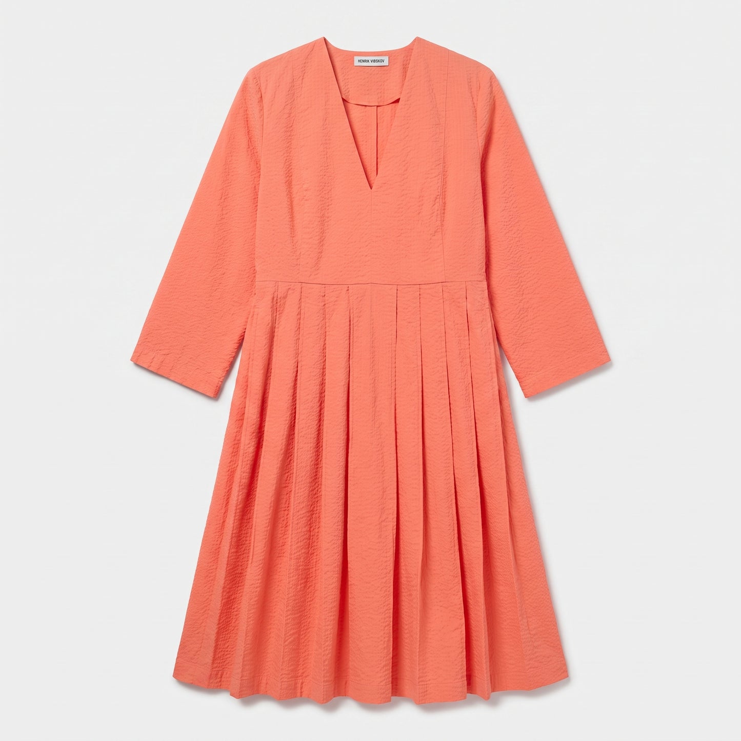 Pleated V-Neck Coral Dress