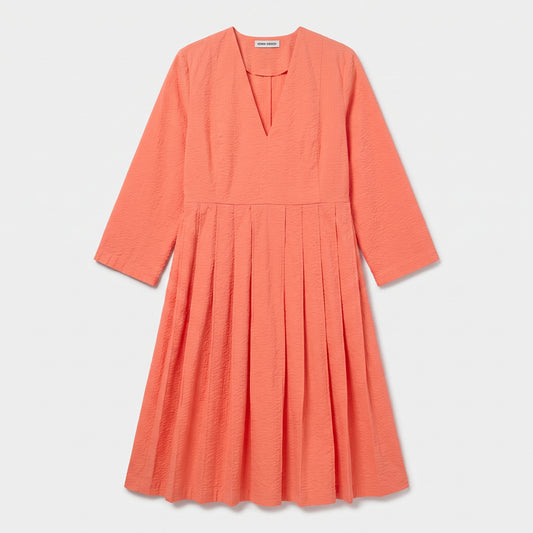 Pleated V-Neck Coral Dress
