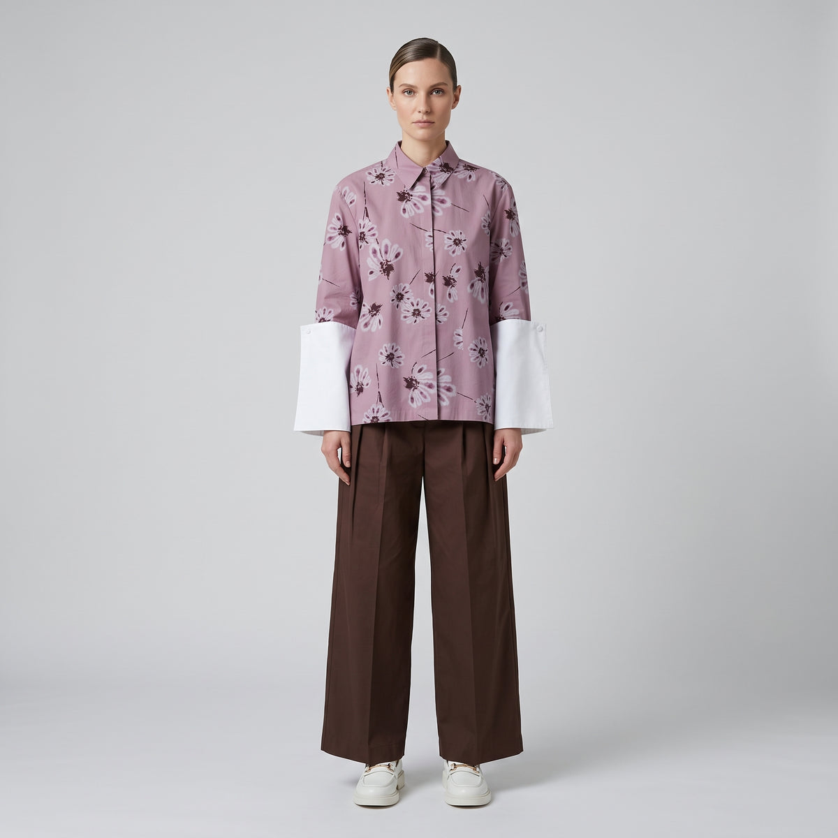 Floral Print Contrast Cuff Shirt
