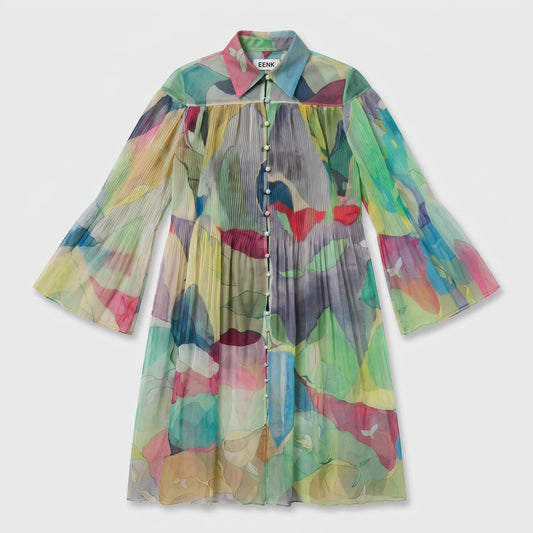 Abstract Print Pleated Shirt Dress