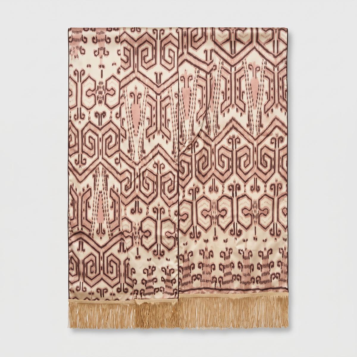 Ikat Pattern Fringed Silk Scarf