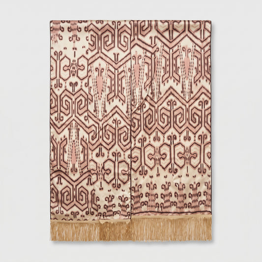 Ikat Pattern Fringed Silk Scarf