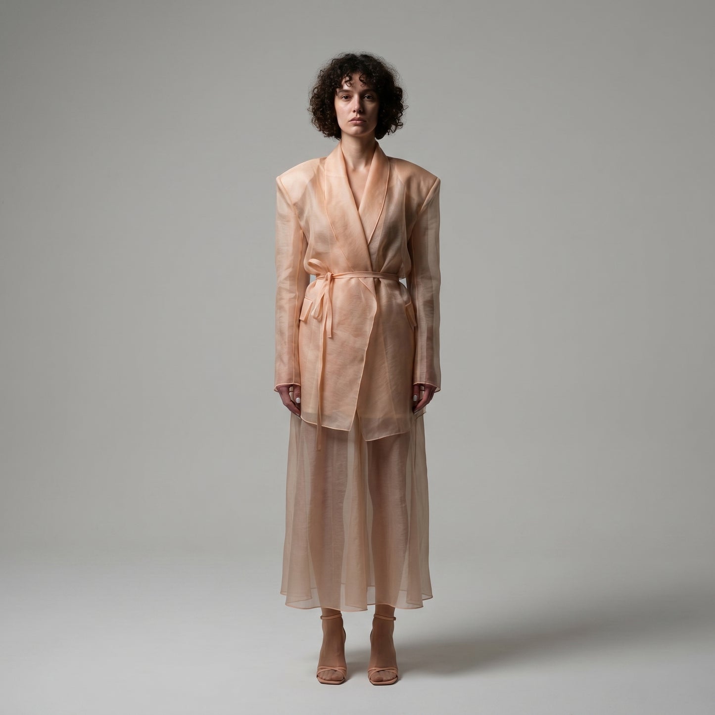 Sheer Organza Tie-Waist Blazer