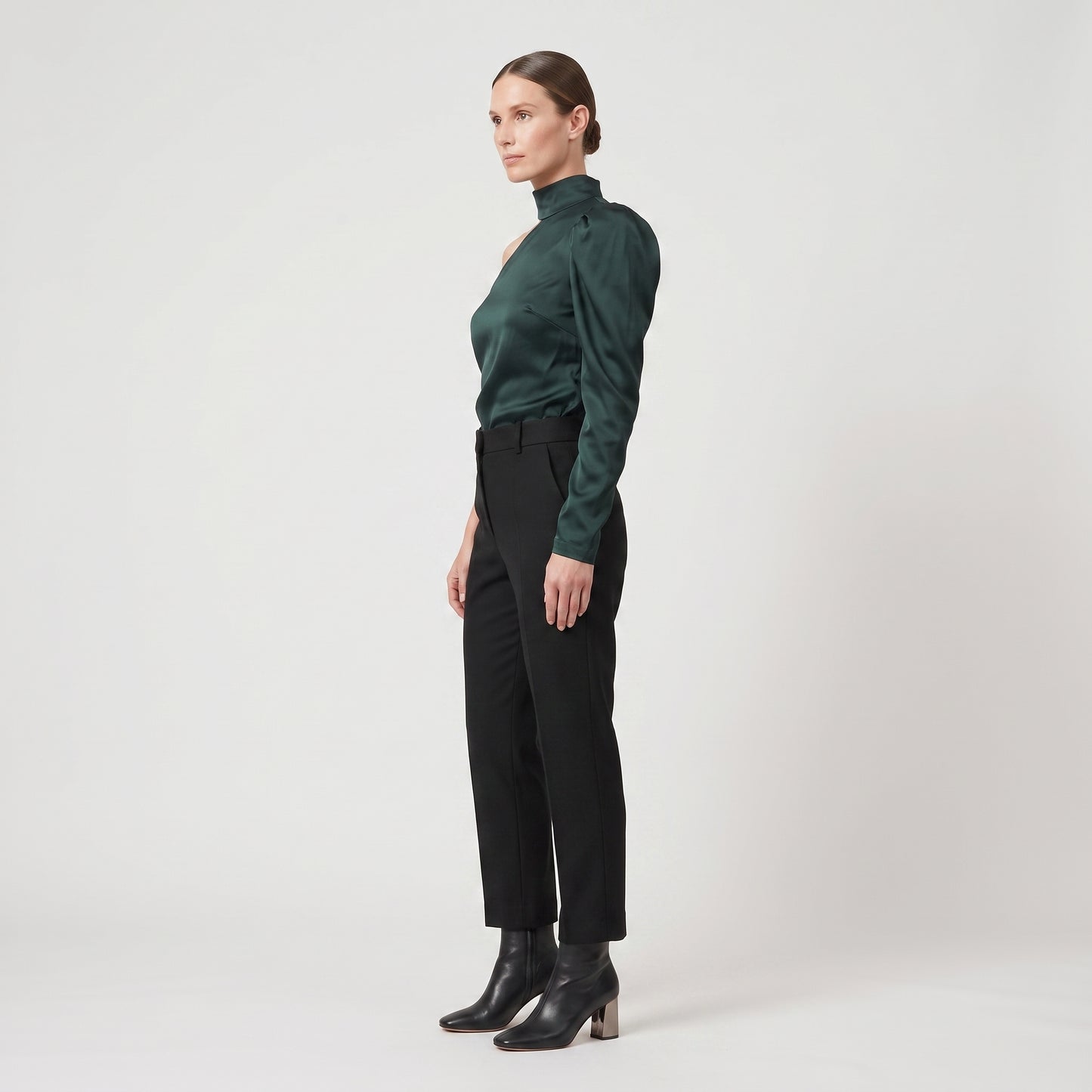 Emerald One-Shoulder Satin Top
