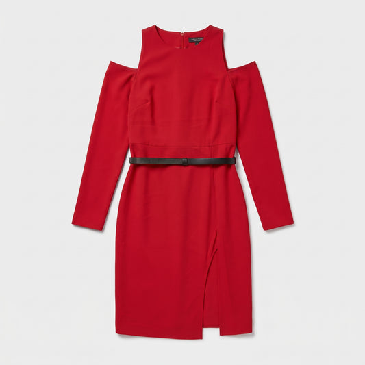 Cold Shoulder Belted Red Dress