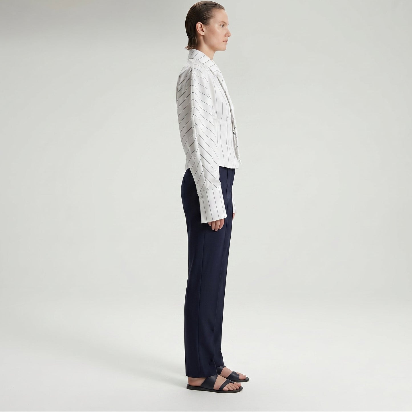 Striped Tailored Tie-Neck Shirt