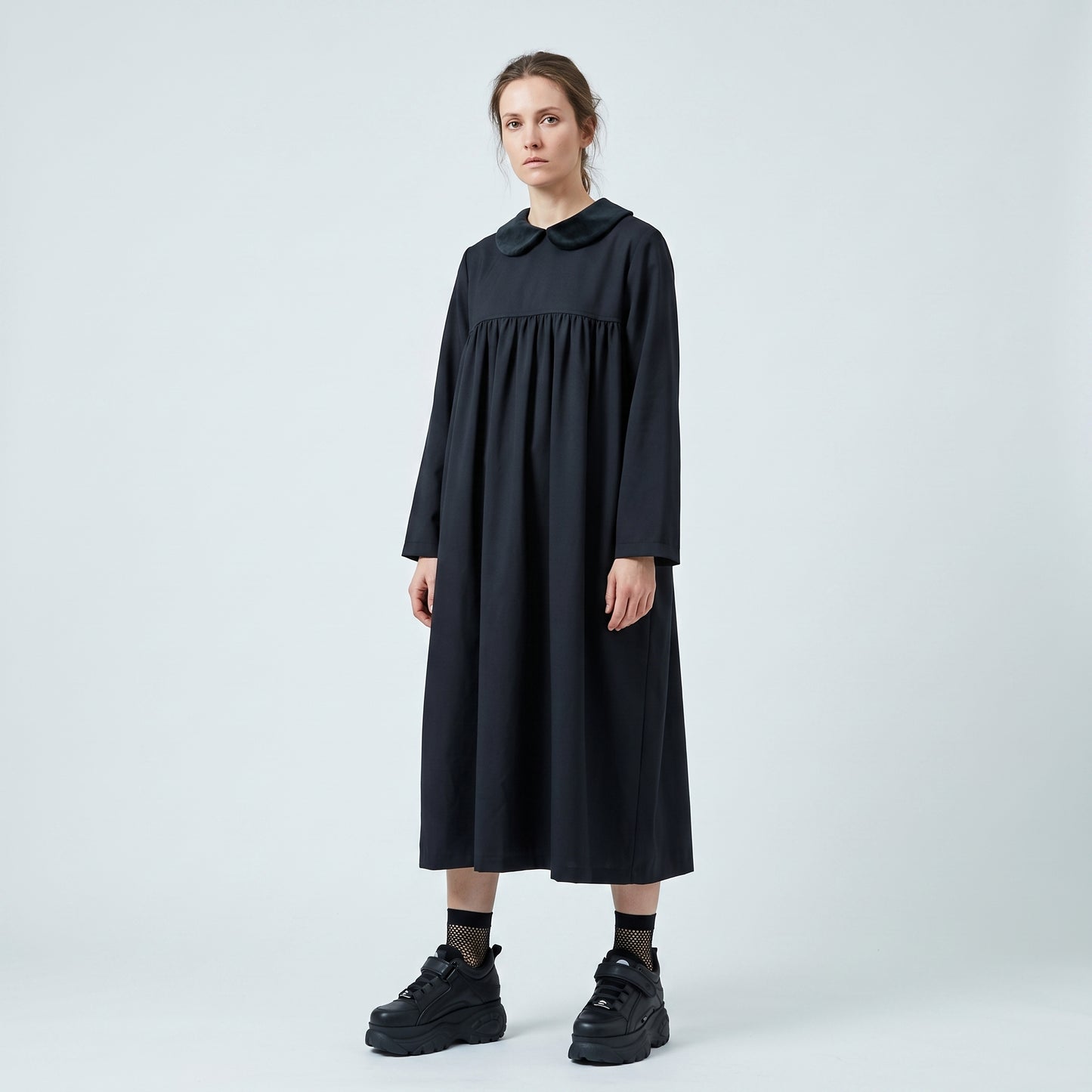 Velvet Collar Babydoll Dress