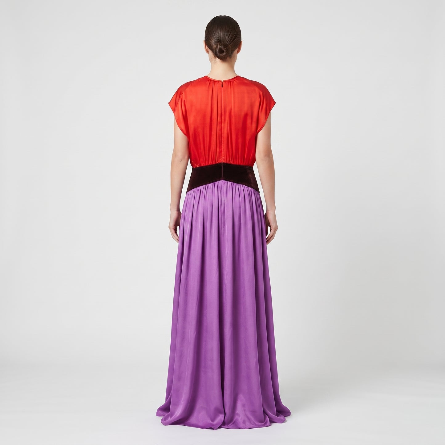 Colorblocked Pleated Satin Dress