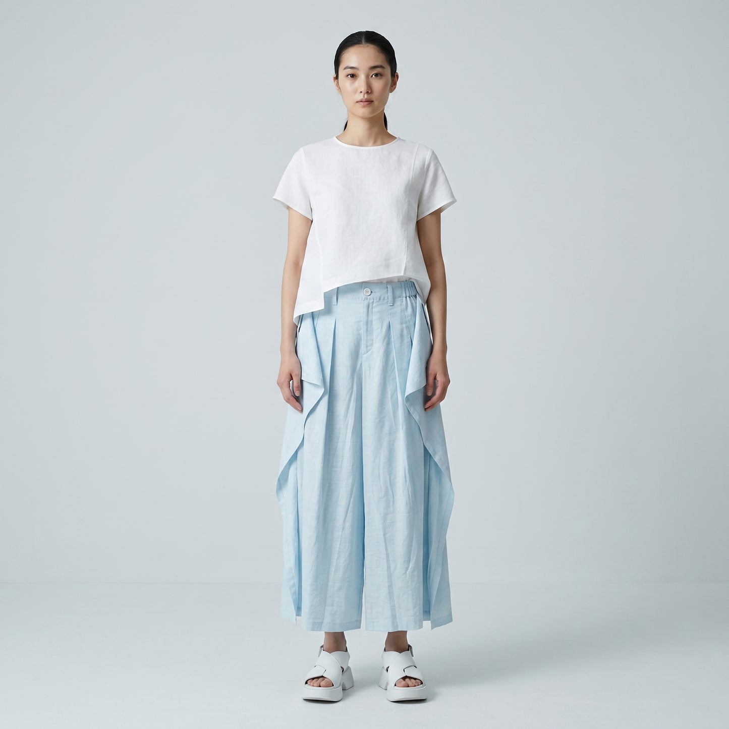 Architectural Draped Light Blue Trousers