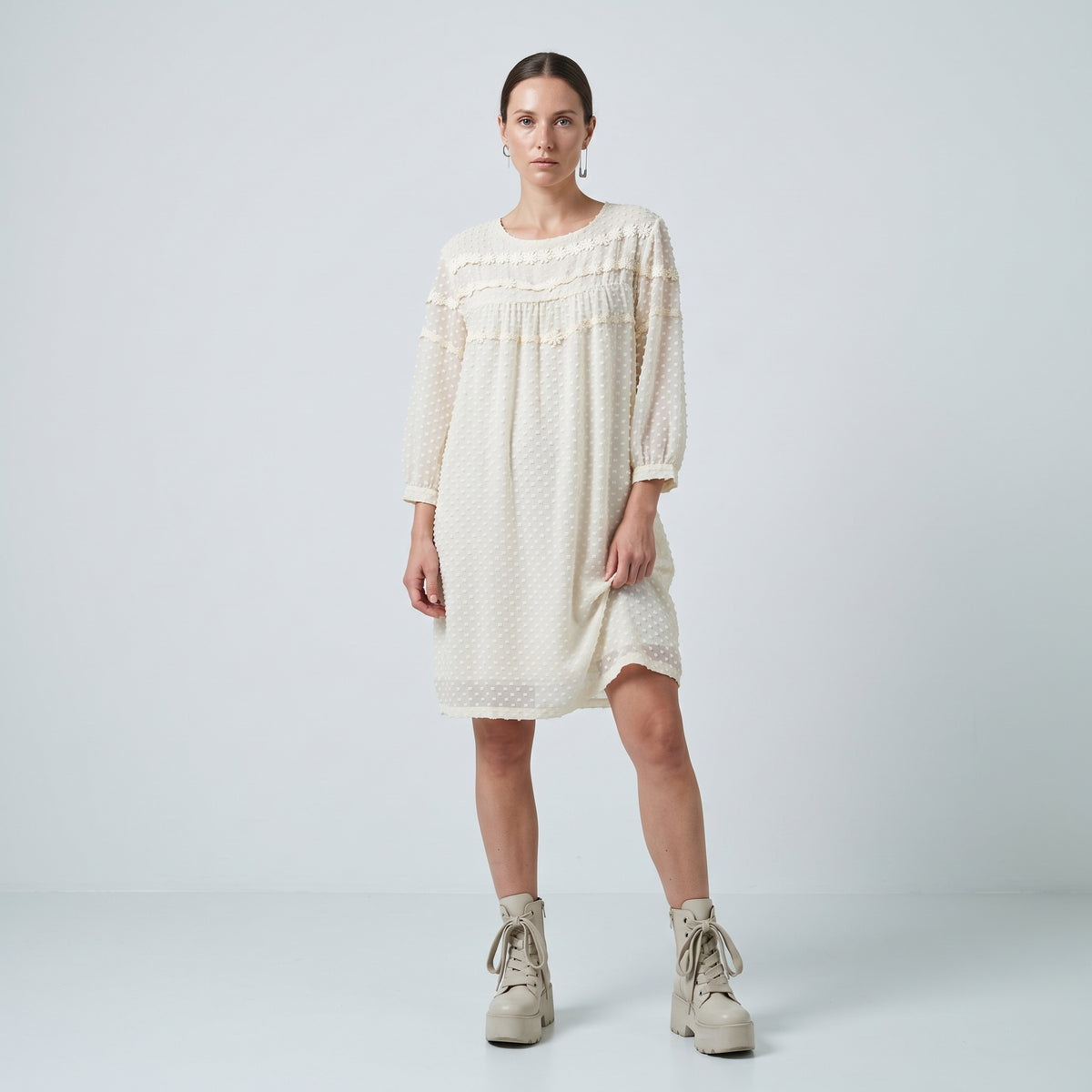 Embroidered Swiss Dot Shift Dress