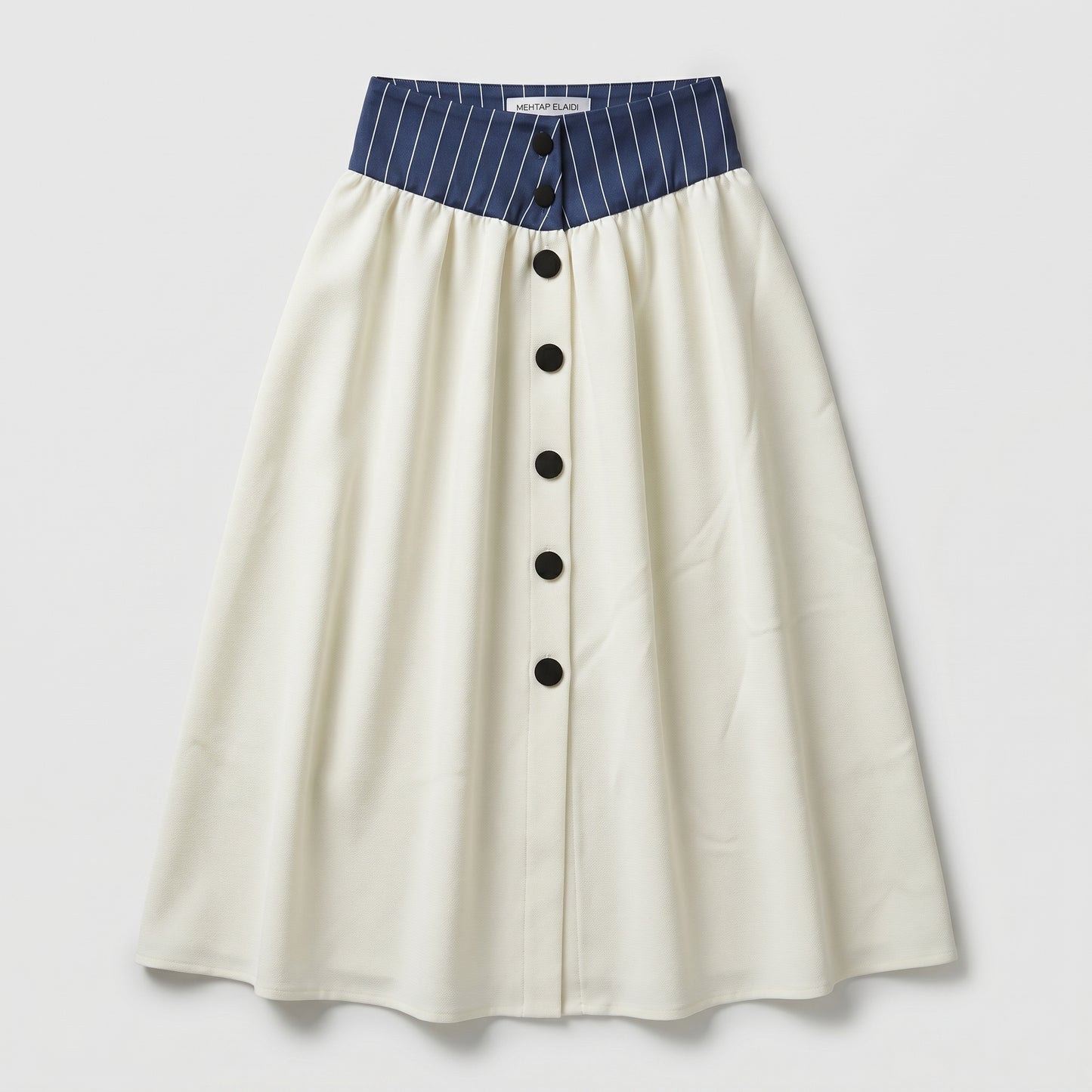 Striped Waist Buttoned Midi Skirt