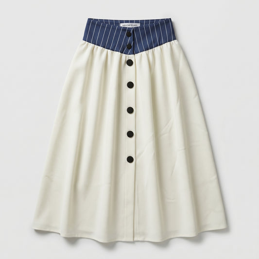Striped Waist Buttoned Midi Skirt