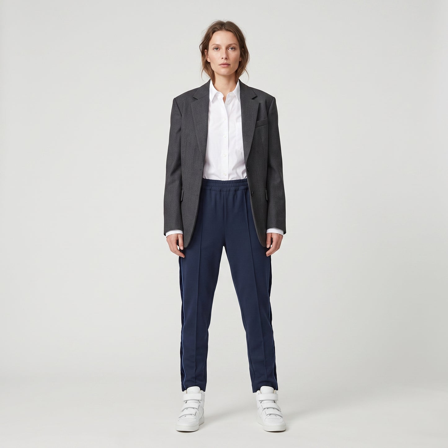 Navy Velvet Trim Jogger Trousers