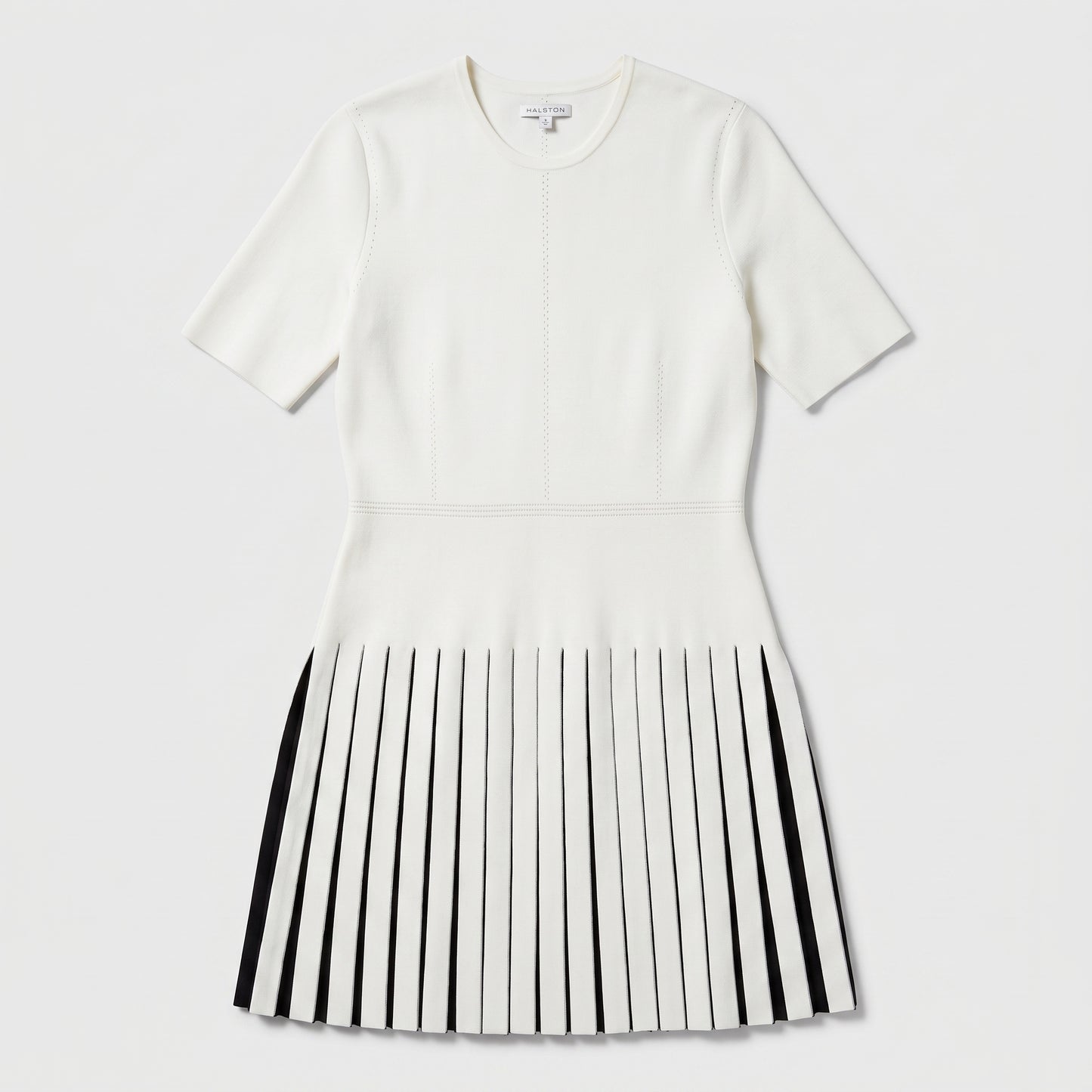 Pleated Contrast Knit Mini Dress
